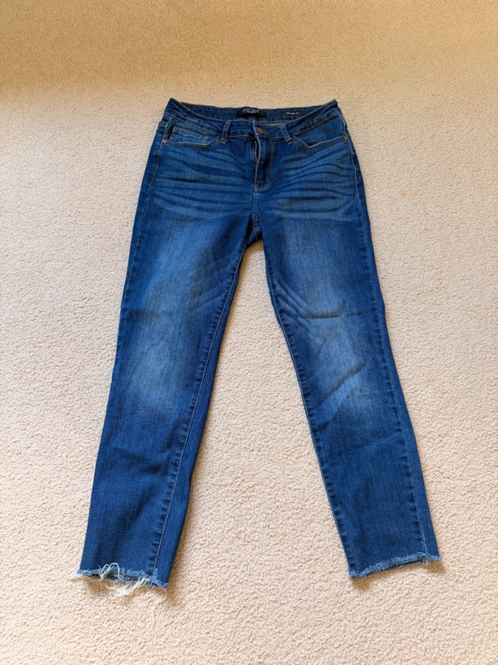 Judy Blue Medium Blue Skinny Jeans with Raw Hem